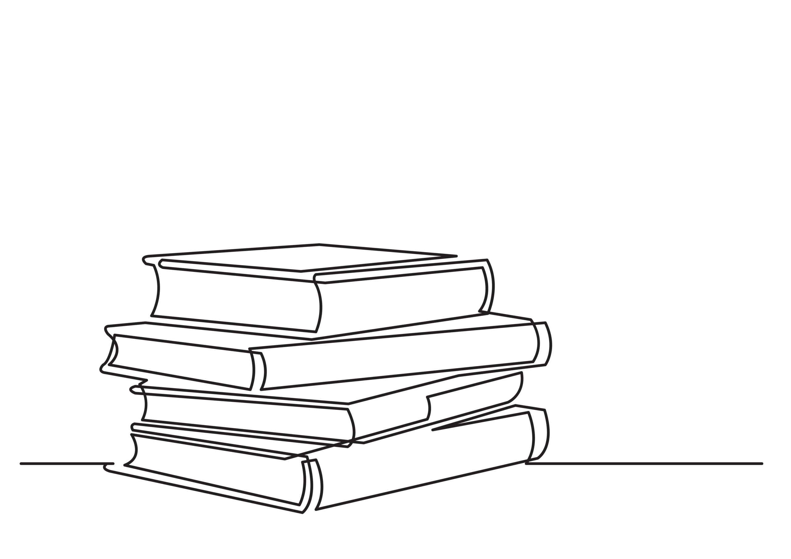 One line drawing (Einlinienzeichnung) von einem Bücherstapel